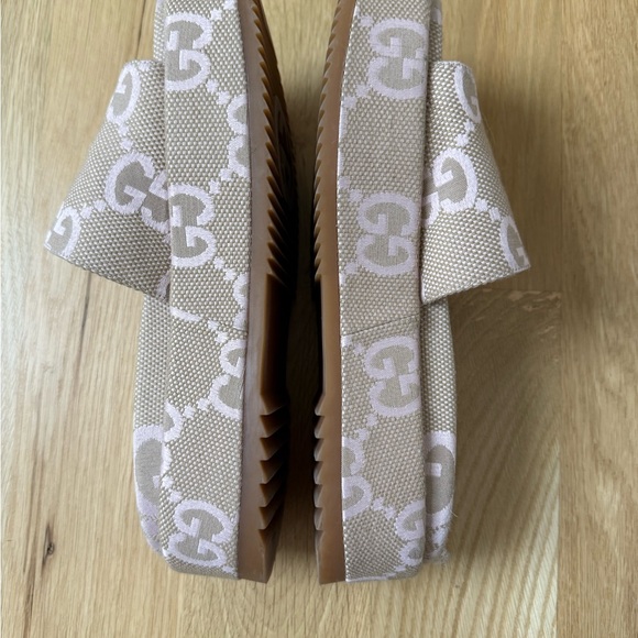 Gucci Beige and Light Purple GG Canvas Slide Sandals - Picture 2 of 6